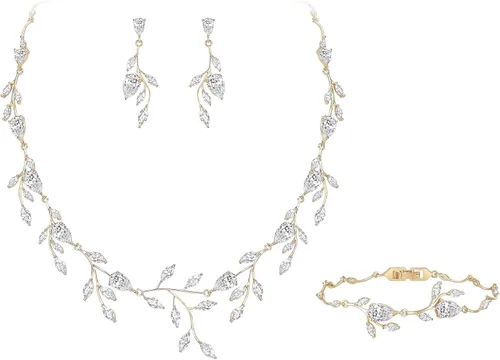 Vista 12 de Cubic Zirconia Drop Leaf Vine Wedding Prom Jewelry Set for Bride Bridesmaid