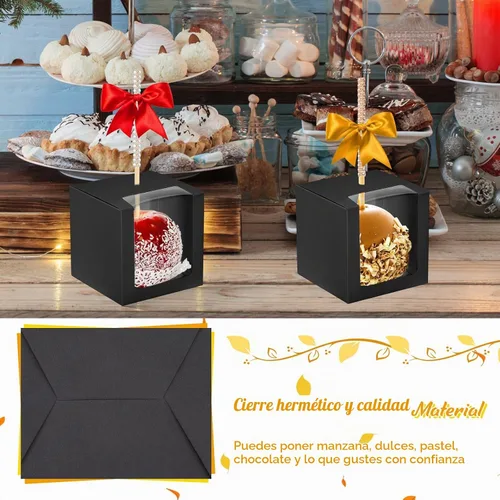 Vista 5 de Juexica 30 cajas de manzana de caramelo con agujero, cajas de regalo de Negro