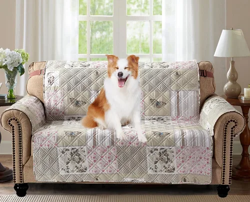Vista 10 de Brilliant Sunshine Blue Toile Funda Acolchada con Quilted para Silla, 23 pulgadas de Ancho de Asiento, Protector de Muebles Antideslizante, Correa