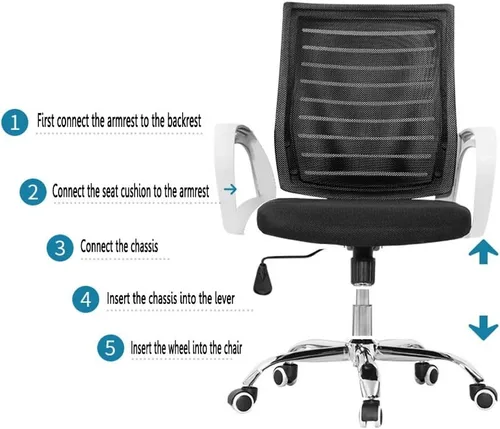 Vista 8 de Ergonomic Black Office Chair with Adjustable High Back, Breathable Mesh, Lumbar Support, Flip-up Armrests, Swivel Design for Comfortable Home/Office