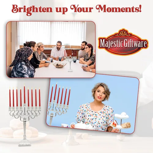 Vista 7 de Majestic Giftware Menorá de Janucá chapada en plata con diseño de cuentas (MN-HA123) Compatible con velas estándar de Janucá Calidad duradera