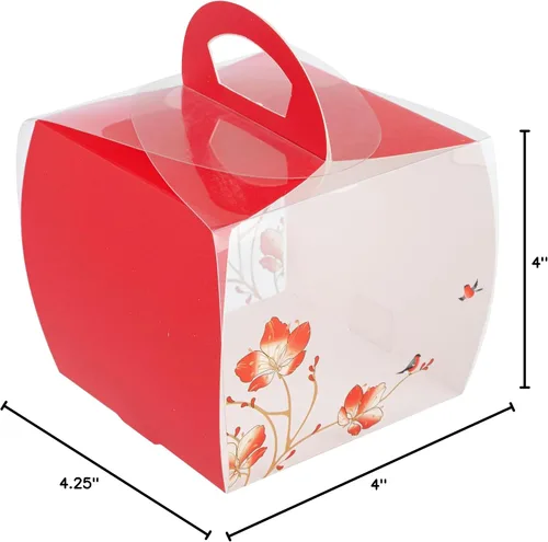 Vista 18 de Restaurantware - Cajas individuales para cupcakes de 4 x 4.25 pulgadas, 100 cajas de exhibición desechables para cupcakes - Con asa, acento de Rojo