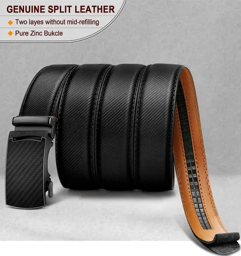 Vista 3 de KEMISANT Cinturón para hombre, correa de trinquete deslizante de cuero genuino para regalo para hombre, pantalones de vestir Oxford, tamaño ajustable
