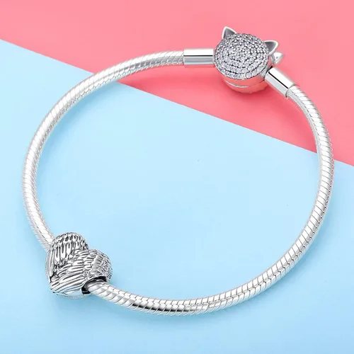 Vista 3 de BISAER Pulsera contra el mal de ojo de plata de ley 925, abalorios de cristal azul, dije de mano Hamsa para pulsera Pandora