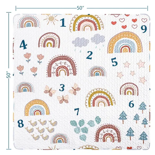 Vista 2 de Alfombra de juego Boho Rainbow 50x50 para parque infantil Lavable, portátil, antideslizante, plegable, para gatear al bebé y estar boca abajo