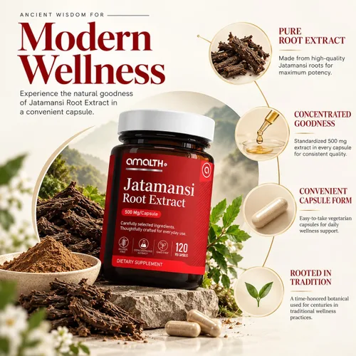 Vista 5 de AMALTH Cápsulas Jatamansi de 500 mg Suplemento de extracto de raíz de Jatamansi Cápsulas de Nardostachys Jatamansi Fórmula de extracto de raíz