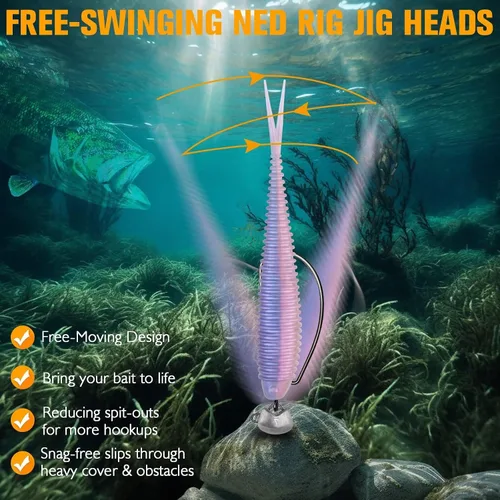 Vista 2 de Dovesun Ned Rig Jig Heads Cabeza de plantilla sin malas hierbas para pesca lubina Swimbait Jig Head Shaky Ned Rig Ganchos agua salada agua dulce