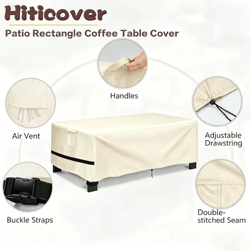 Vista 4 de Cubierta rectangular para mesa de café al aire libre, 40 pulgadas Beige