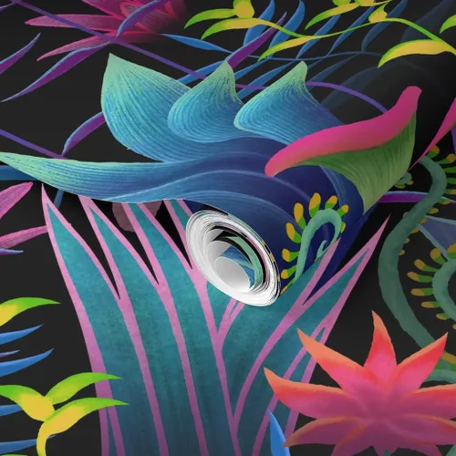 Vista 2 de Muestro de papel tapiz extraíble - Bioluminiscente Selva Floral Árboles Fantástico Helecho Papel pintado personalizado pre-pegado por Spoonflower