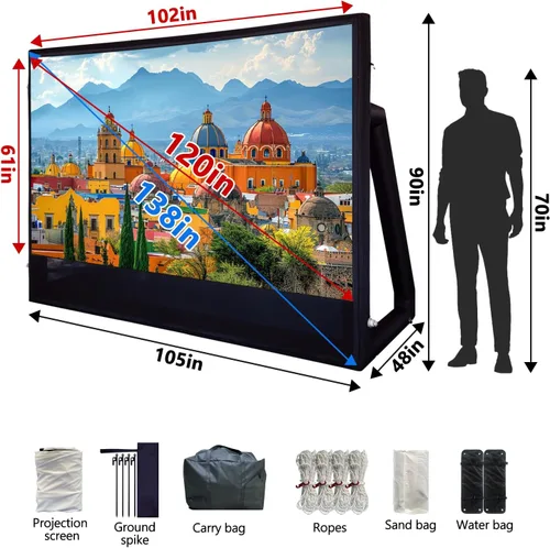 Vista 3 de Pantalla de proyector inflable I Diseño hermético sin soplador, hecho de lona de TPU, 120 pulgadas (equivalente a 16 pies) para uso en interiores