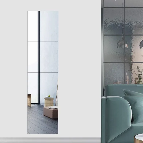Vista 7 de Juego de 4 espejos de pared, espejo de longitud completa con accesorios de instalación, azulejos de espejo para baño, dormitorio, 12 pulgadas