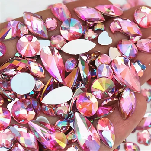 Vista 16 de 1000 gemas de cristal AB de diamantes de imitación coloridos, joyas de piedras preciosas acrílicas con parte trasera plana, manualidades