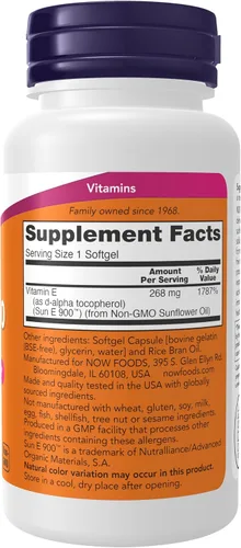 Vista 2 de NOW Foods Suplementos, Sun-E 400 UI con d-alfa tocoferol de aceite de girasol sin OMG, 60 cápsulas blandas