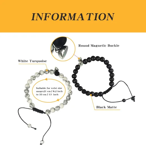 Vista 67 de 2 pulseras magnéticas para parejas, piedra natural negra mate, cristal para votos de amor eterno, juego de pulseras de cuentas de piedra de energía