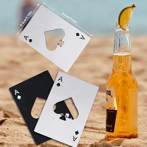 Vista 2 de Ace Of Spades - Abridor de botellas de acero inoxidable portátil, tamaño de tarjeta de crédito, abrelatas portátil de acero inoxidable