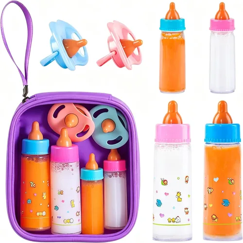 Vista 10 de SCOM Accesorios para biberones de muñeca de bebé, 6 piezas, juguetes de biberón, leche mágica que desaparece y jugo, juego de simulación
