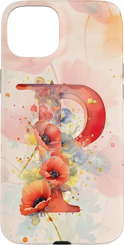 Vista 9 de iPhone 16 Beautiful Poppy Flowers Initial Letter P Monogram Watercolor Case