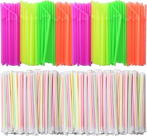 Vista 9 de ALINK 100 popotes flexibles de color neón, pajitas flexibles desechables de plástico, 7.75 x 0.23 pulgadas