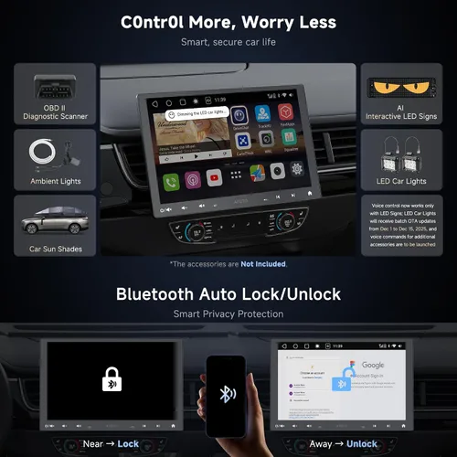 Vista 7 de S8MS 10.1" Android Single DIN & Double DIN Estéreo para coche, con 4G LTE QLED Floating Adjustable Touchscreen, Wireless CarPlay & Android Auto