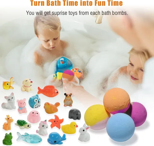 Vista 7 de Bombas de baño para niños con sorpresa en el interior, paquete de 20 bombas de baño para niños, juego de regalo con juguetes para niñas y niños