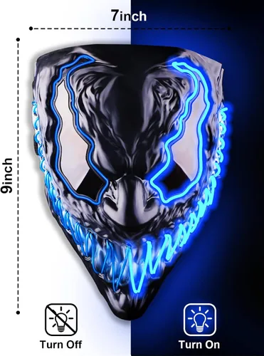 Vista 6 de Fokiabin Máscara de Halloween de Purga LED para festival, disfraz de cosplay, fiesta de miedo, máscara de neón brillante para adultos, niños