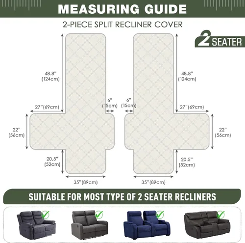 Vista 2 de TAOCOCO Fundas para Sillón de Dos Plazas Reclinable 100% Impermeables, Fundas Divididas para Loveseat Reclinable, Funda Antideslizante para Sofá