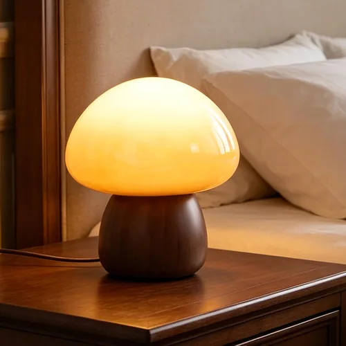 Vista 12 de Mid Century Modern Table Lamps for Bedroom Milky White Glass Mushroom Lamp