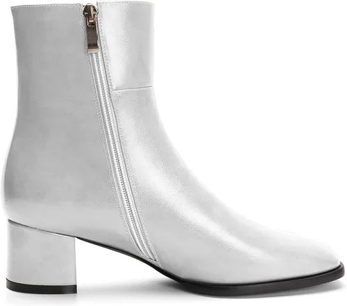 Vista 3 de Aachcol Botas de tobillo para mujer, tacón grueso medio, punta cuadrada, cierre clásico, 2 pulgadas