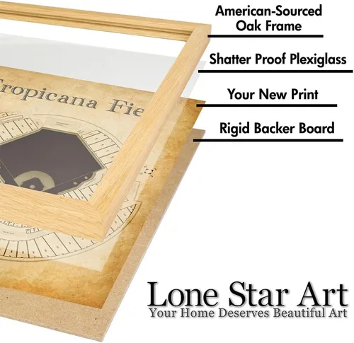 Vista 5 de Tropicana Field Seating Chart-St. Petersburg Baseball Stadium 11x14 Framed Print Poster-Vintage Blueprint Old Parchment-Like Look Retro Sports