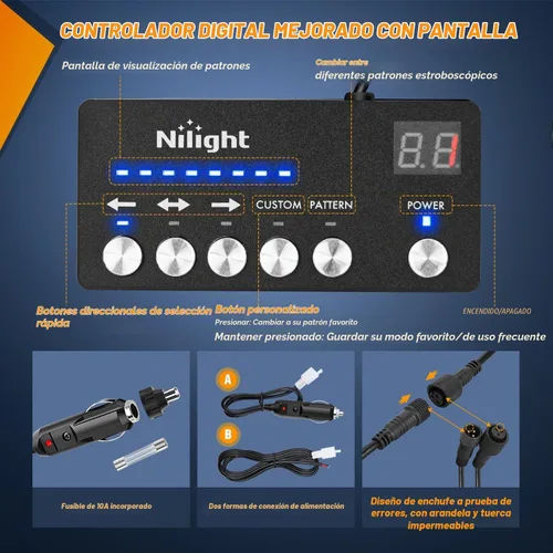 Vista 2 de Nilight 8 luces estroboscópicas LED con controlador 12 V 24 V función de sincronización verde luz de advertencia de peligro de emergencia 12 24 LED