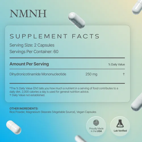 Vista 6 de Prime Powders NMNH: Dihydronicotinamide Mononucleótido (120 Cápsulas) Suplemento NR NAD Apoyo NAD+