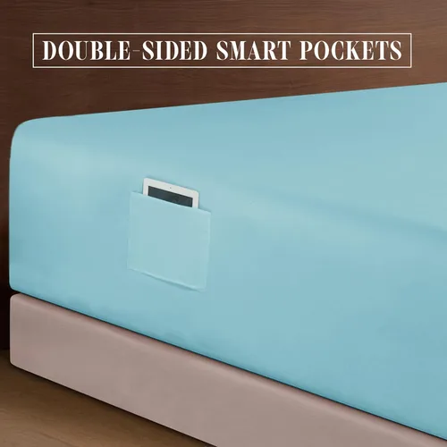 Vista 5 de Elegant Comfort Juego de sábanas de 4 piezas - Ropa de cama de lujo de microfibra de calidad hotelera premium 1500, sábana bajera con elástico Azul