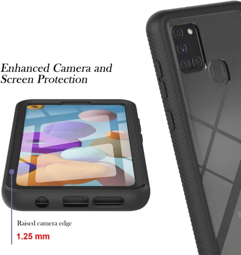 Vista 5 de IVY Funda resistente para Galaxy A21s 3in1 Heavy Armor con protector de pantalla incorporado para Samsung Galaxy A21s Case - Negro