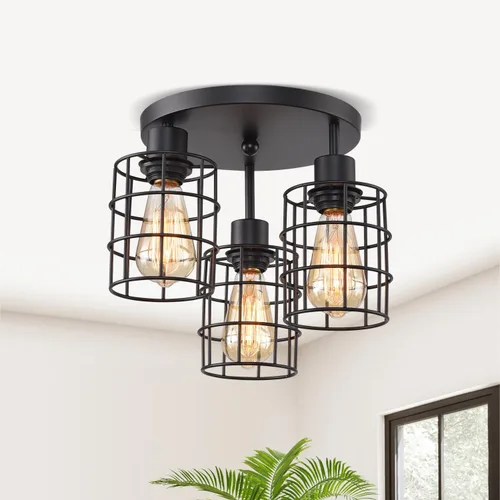 Vista 10 de Lámparas de techo de montaje empotrado, accesorios de iluminación de pasillo negros para techo, rústicas, de granja, con marco de metal negro