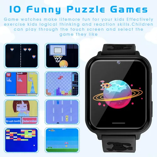Vista 2 de OKYUK Reloj inteligente para niños, reproductor de MP3, reloj de música, teléfono con alarma de cámara, cámara SOS, llamada de 2 vías, reloj