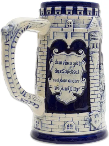 Vista 3 de Taza de cerveza azul cobalto de 0.6 litros, taza de cerveza grabada con castillo festivo, regalo de cerveza ideal para hombres, taza de jarra