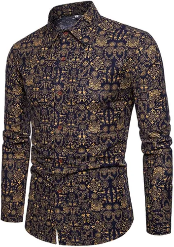 Vista 3 de VEZAD Chándal para hombre, estilo étnico, estampado de algodón y lino, camisa de manga larga + pantalones