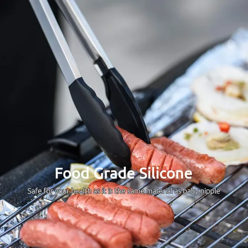 Vista 7 de U-Taste Juego de tazas y cucharas medidoras de acero inoxidable 18/8 y juego de pinzas de cocina de alta resistencia al calor de 600ºF (negro)