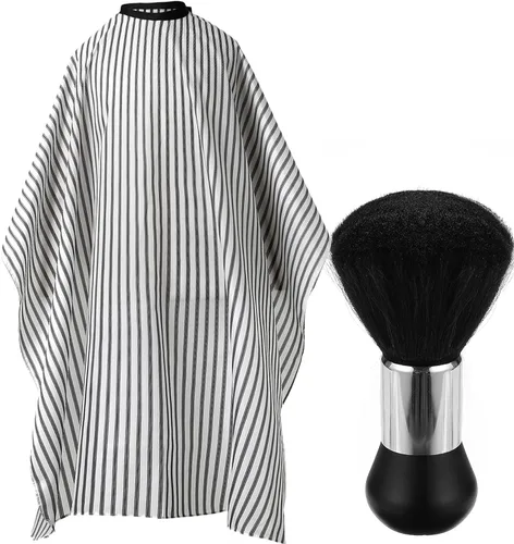 Vista 16 de Capa profesional de corte de pelo Borogo con cepillo para el cuello, capa de barbero para salón, accesorios de peluquería B A Blanco