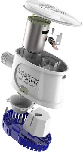 Vista 4 de Bomba de sentina automática para barco con interruptor de flotador, 12 V, 1100 GPH de bajo ruido, bombas de sentina automáticas de alta eficiencia