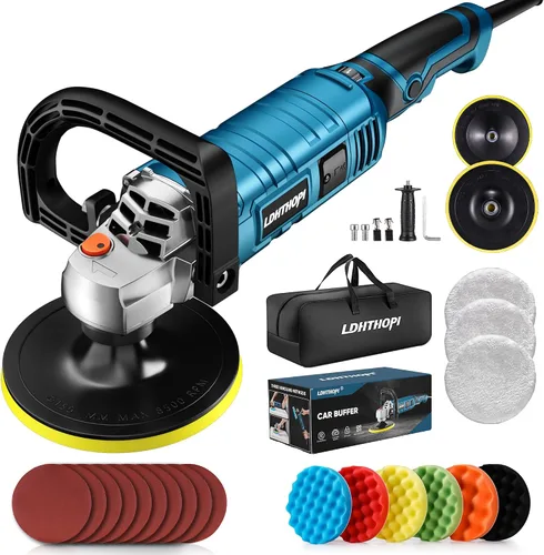 Vista 9 de LDHTHOPI Pulidora de doble acción, 980W 5/6 Pulgadas, 9MM, pulidora orbital aleatoria de 980W para detalles de automóviles, 2800-5800RPM, pulidora
