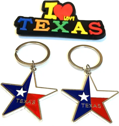 Vista 12 de Juego de 2 llaveros de recuerdo de Texas con imán para nevera con texto en inglés "I Love Texas", Diseño de horizonte de Dallas, Mediana