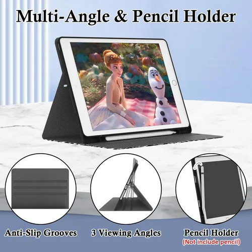 Vista 4 de Funda para iPad de 9ª/8ª/7ª generación 2021/2020/2019 de 10.2 pulgadas con soporte para lápiz/soporte multiángulo, funda de encendido y apagado