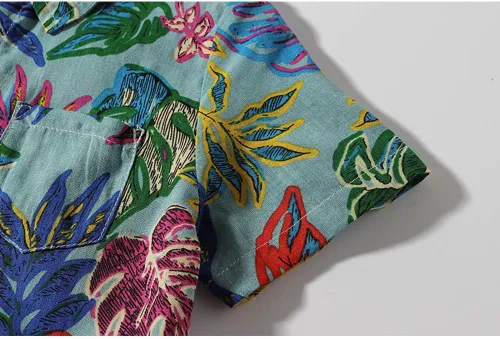 Vista 4 de Camisas hawaianas casuales de algodón con estampado de botones y manga corta para bebés niños para vacaciones
