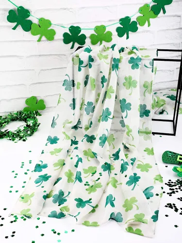 Vista 7 de Skylety St. Patrick's Day - Bufanda larga con estampado de Shamrock Shawl irlandés