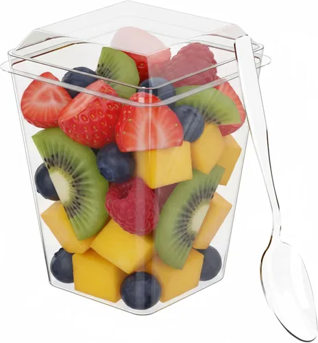 Vista 5 de Zappy Paquete de 100 vasos de postre de plástico de 5 onzas con tapas y cucharas, vasos de aperitivo/parfait para fiestas, tiradores de postres