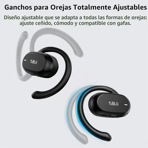 Vista 3 de 1Mii Auriculares E35 de oreja abierta, auriculares Bluetooth 6.0 verdaderamente inalámbricos, ganchos ajustables para todas las formas de oído