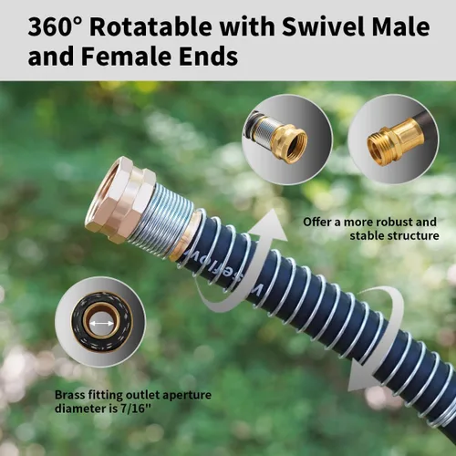 Vista 4 de Wiseflow Leader Hose Manguera de agua resistente de 3 x 5/8 pulgadas con accesorios de latón macho a hembra, extensor de manguera corta para carrete