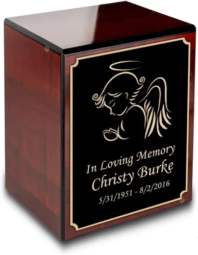 Vista 29 de GetUrns Caja conmemorativa de urna de cremación de cereza pequeña grabada personalizada para cenizas (gloria americana)