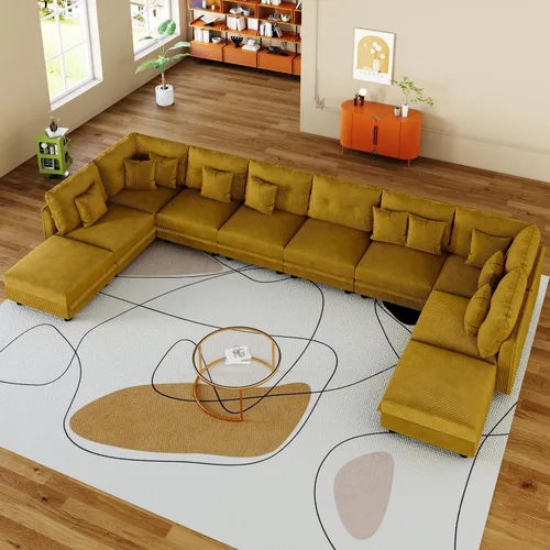 Vista 56 de LLappuil Sofá seccional modular con asientos de almacenamiento, sofá seccional convertible modular en forma de U de pana para sala de estar, sofá